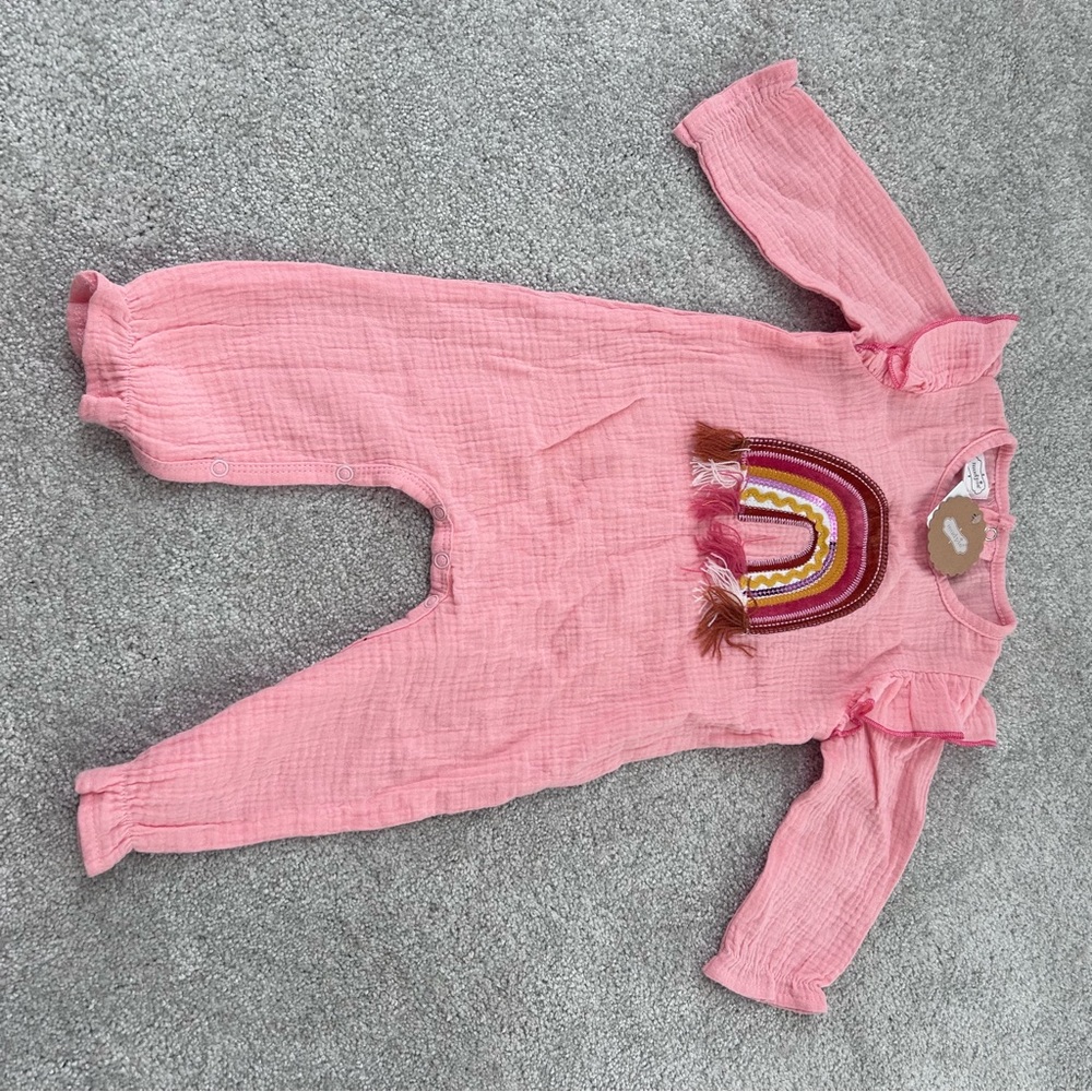 NWT Mud Pie Pink and Red Bodysuit with Rainbow Design 6-9 months